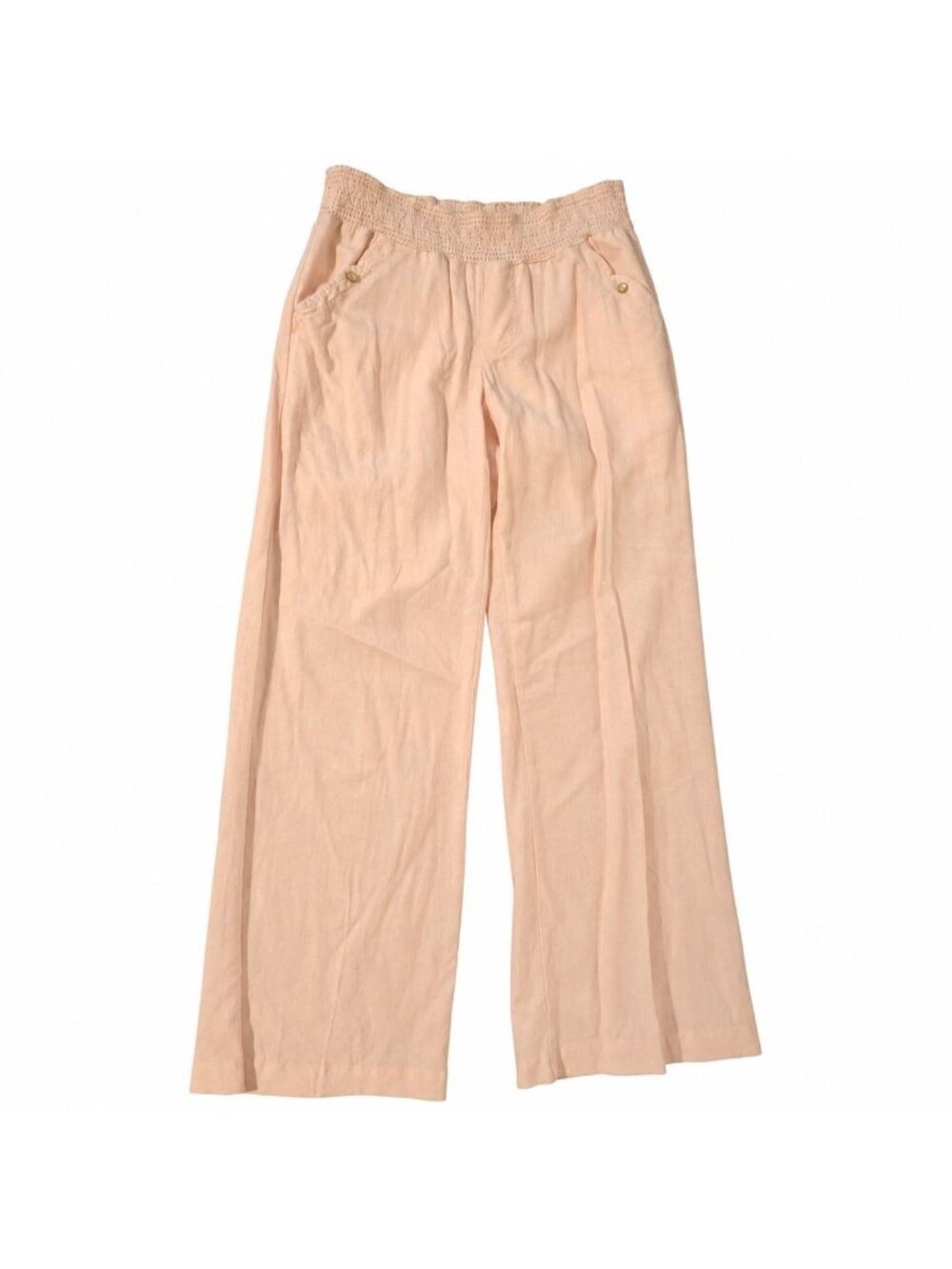Jolt Womens 0 Pink Linen Blend Wide Leg Pants Smocked Waist Coastal Boho Y2K